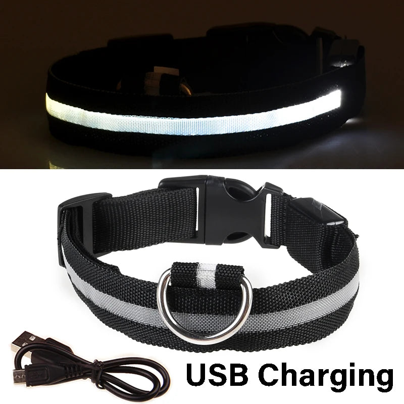 Dog Collar Nylon LED Night Safety Flashing Glow in the Dark Pet Dog Leash Pet Dogs Luminous Fluorescent Collar Dog Accessories