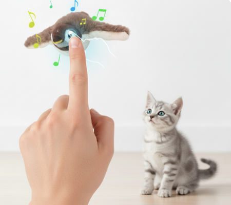 Pájaro Interactivo con Movimiento y Sonido: Recargable y Activado por Tacto, ¡La Caza que Tu Gato Amará!