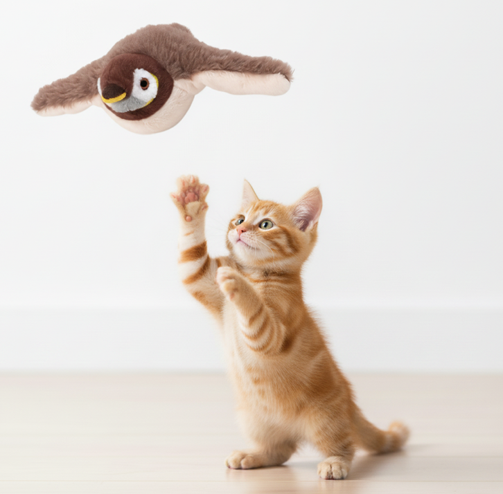 Pájaro Interactivo con Movimiento y Sonido: Recargable y Activado por Tacto, ¡La Caza que Tu Gato Amará!