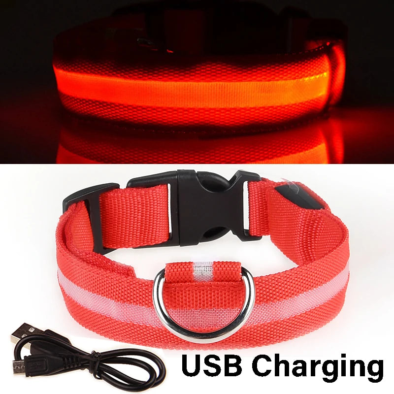 Dog Collar Nylon LED Night Safety Flashing Glow in the Dark Pet Dog Leash Pet Dogs Luminous Fluorescent Collar Dog Accessories