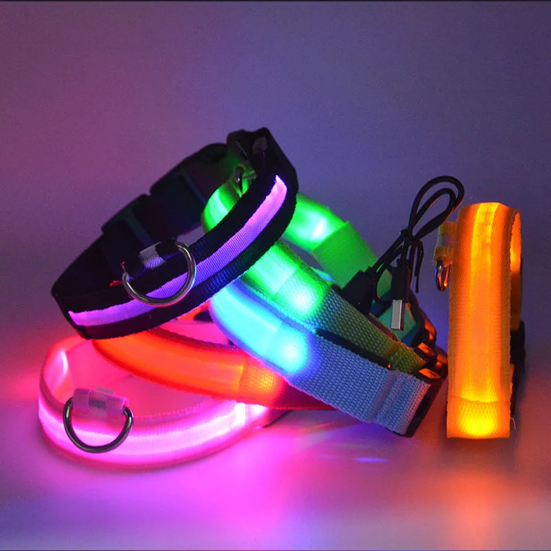Dog Collar Nylon LED Night Safety Flashing Glow in the Dark Pet Dog Leash Pet Dogs Luminous Fluorescent Collar Dog Accessories
