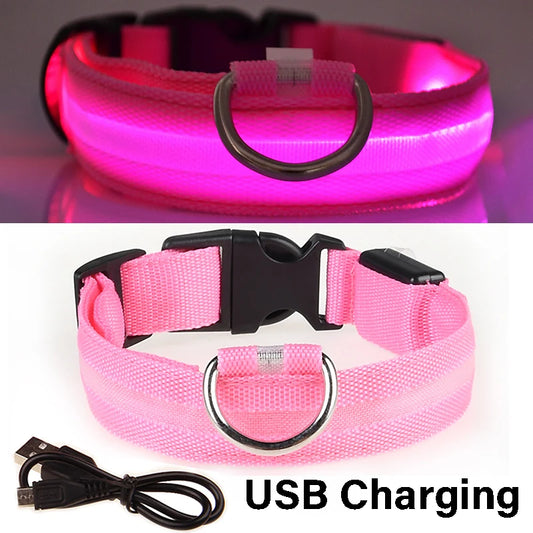 Dog Collar Nylon LED Night Safety Flashing Glow in the Dark Pet Dog Leash Pet Dogs Luminous Fluorescent Collar Dog Accessories